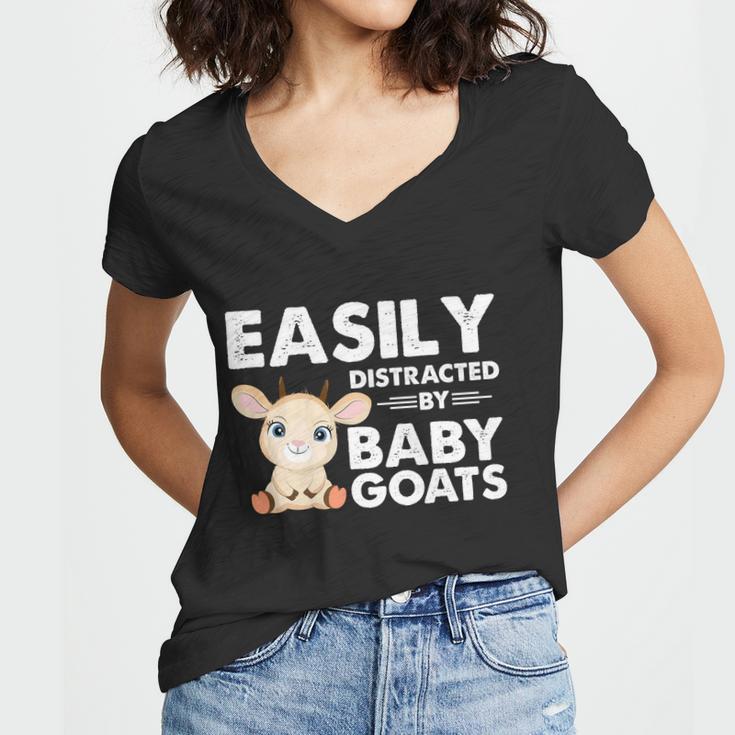 Easily Distracted By Baby Goats Shirt Goat Lovers Women V-Neck T-Shirt