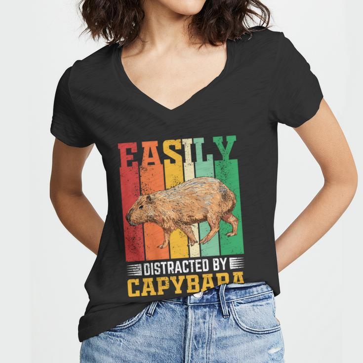 Easily Distracted By Capybara Animal Lover Rodent Gift Women V-Neck T-Shirt