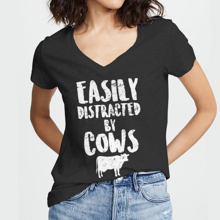 Easily Distracted By Cows Tshirt Women V-Neck T-Shirt