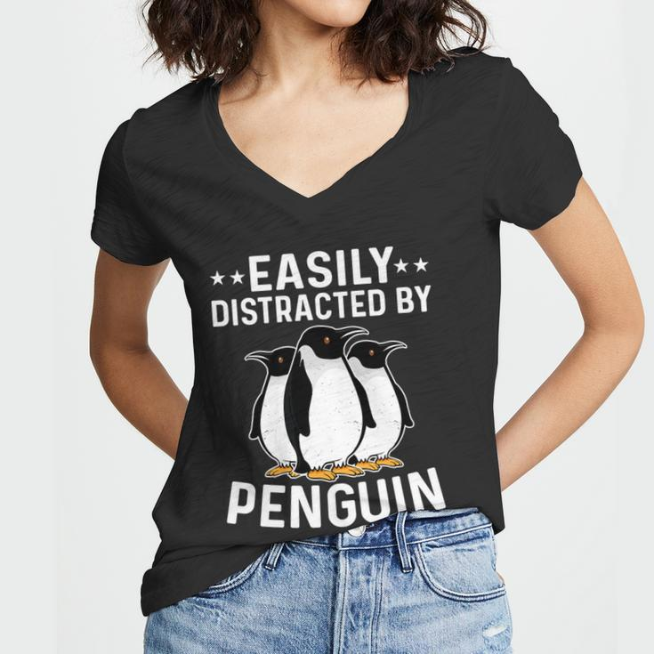 Easily Distracted By Penguins Gentoo Adelie Penguin Lovers Gift Women V-Neck T-Shirt