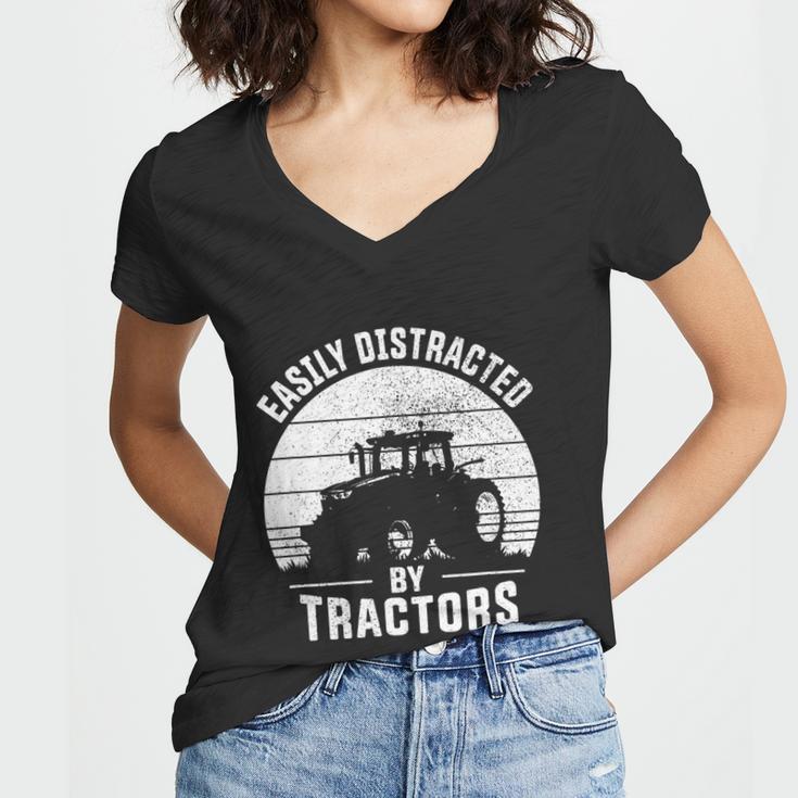 Easily Distracted By Tractors Farmer Tractor Funny Farming Tshirt Women V-Neck T-Shirt