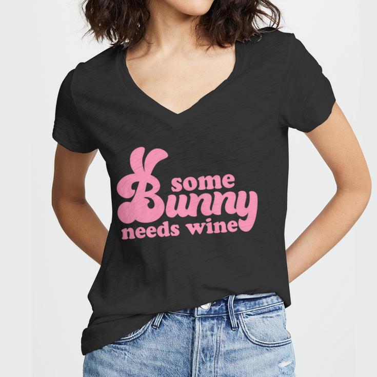 Easter Some Bunny Needs Wine Women V-Neck T-Shirt