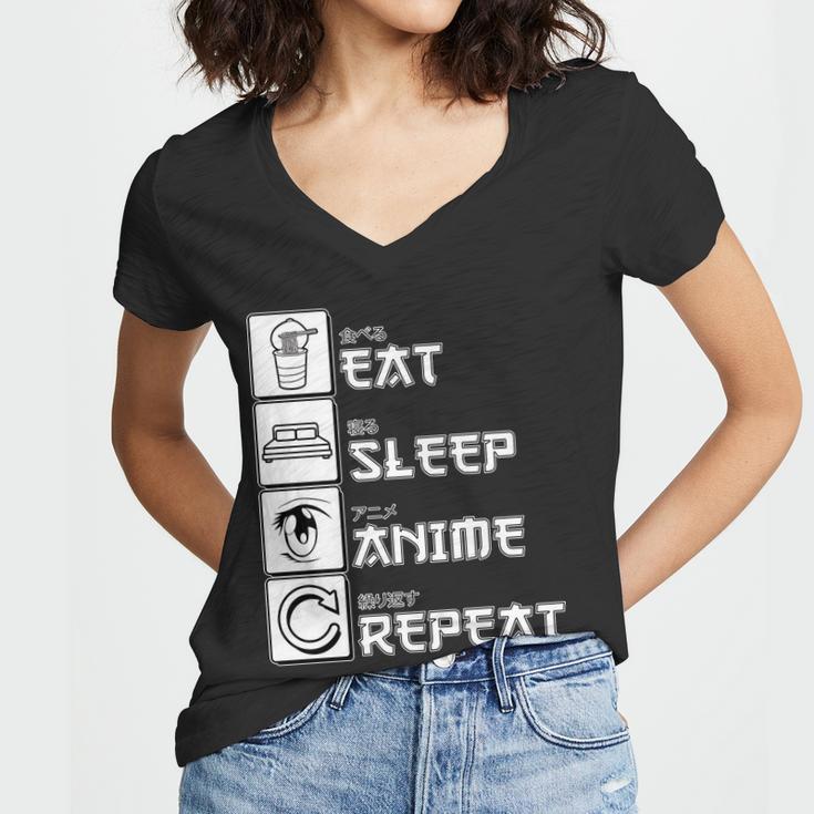 Eat Sleep Anime Repeat Tshirt Women V-Neck T-Shirt