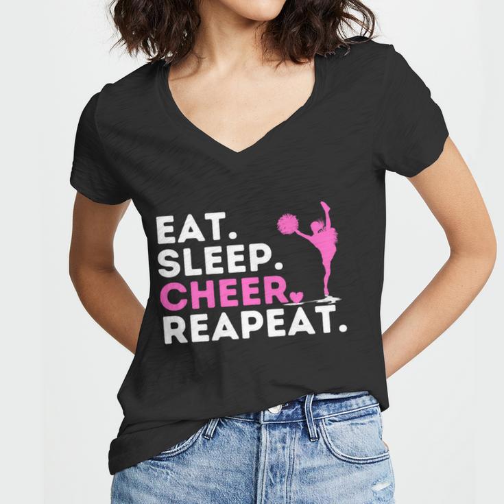 Eat Sleep Cheer Repeat Meaningful Gift Cheerleader Cheerleading Cheering Gift Women V-Neck T-Shirt