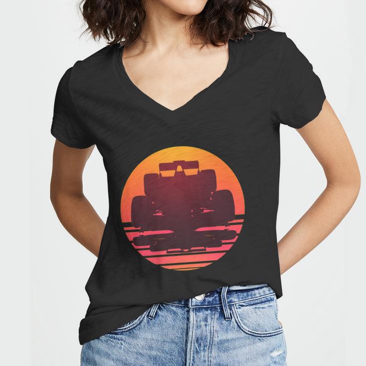 F1 Formula 1 Racing Car Retro Sunset Emblem Women V-Neck T-Shirt