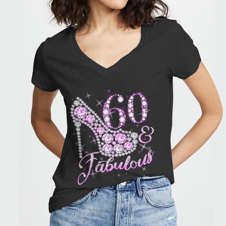 Fabulous & 60 Sparkly Shiny Heel 60Th Birthday Tshirt Women V-Neck T-Shirt