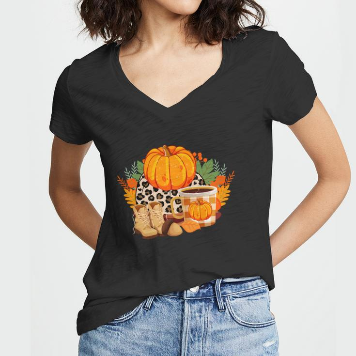 Fall Season Lovers Pumpkin Shoes Sweater Weather Women V-Neck T-Shirt