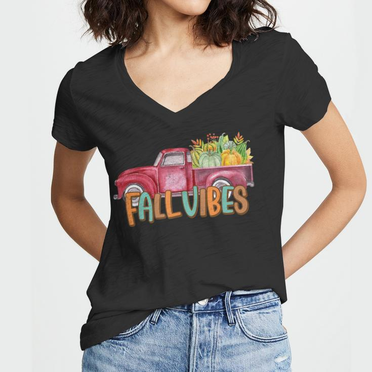 Fall Vibes Old School Truck Full Of Pumpkins And Fall Colors Women V-Neck T-Shirt