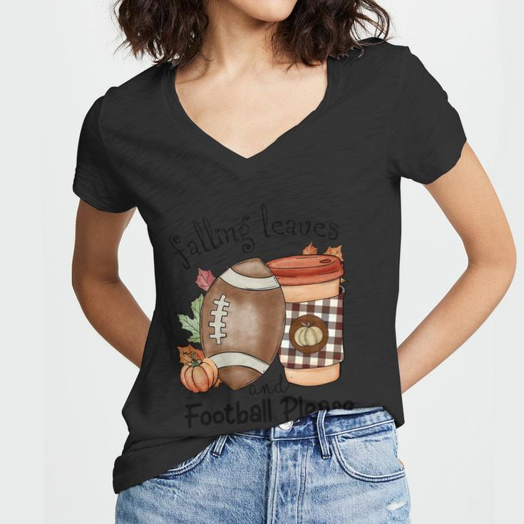 Falling Leaves And Football Please Thanksgiving Quote V2 Women V-Neck T-Shirt