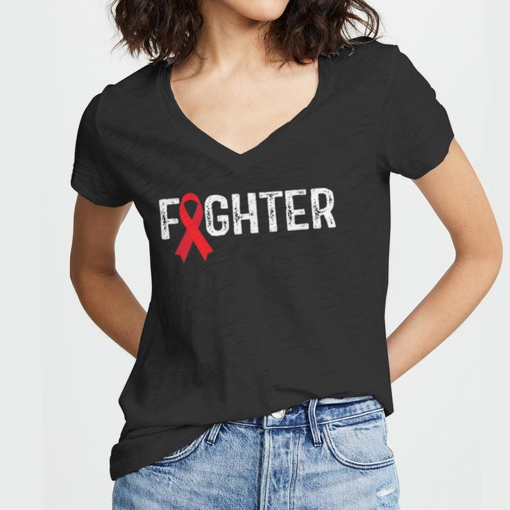 Fighter Blood Cancer Awareness Red Ribbon Women V-Neck T-Shirt