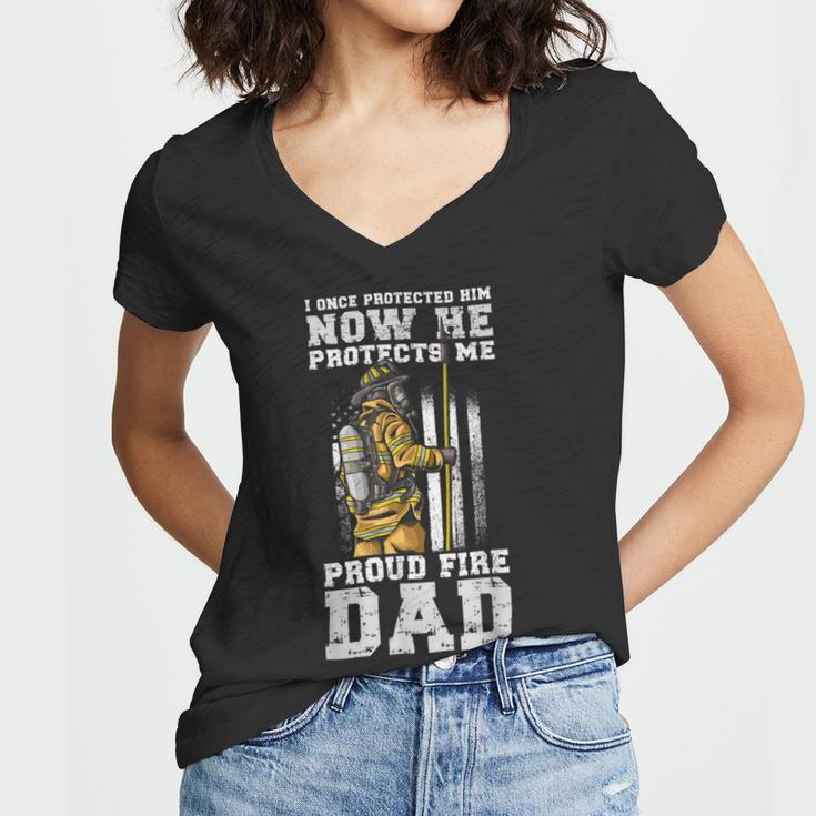Firefighter Proud Fire Dad Firefighter Dad Of A Fireman Father Women V-Neck T-Shirt