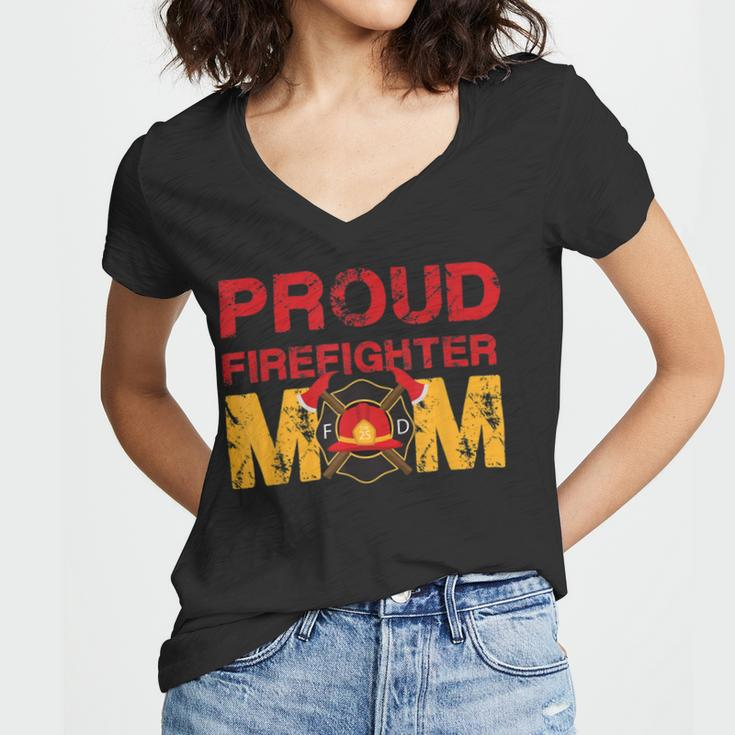 Firefighter Proud Firefighter Mom Fireman Hero Women V-Neck T-Shirt