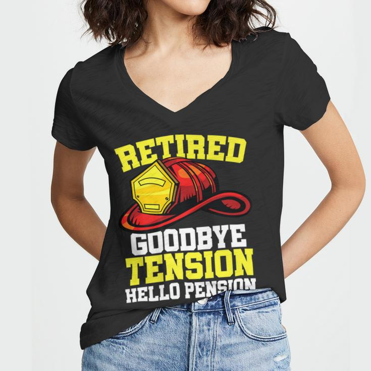 Firefighter Retired Goodbye Tension Hello Pension Firefighter Women V-Neck T-Shirt