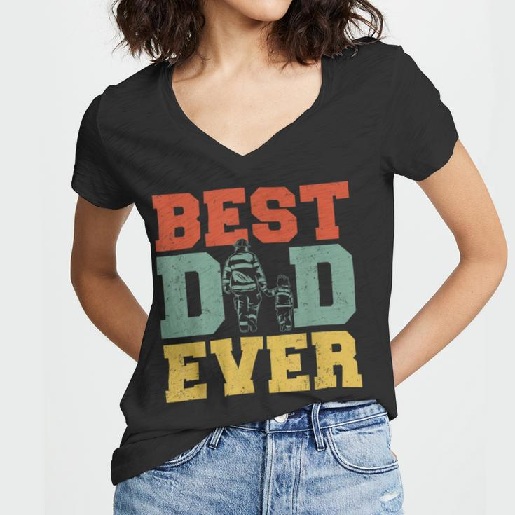 Firefighter Retro Best Dad Ever Firefighter Daddy Happy Fathers Day Women V-Neck T-Shirt