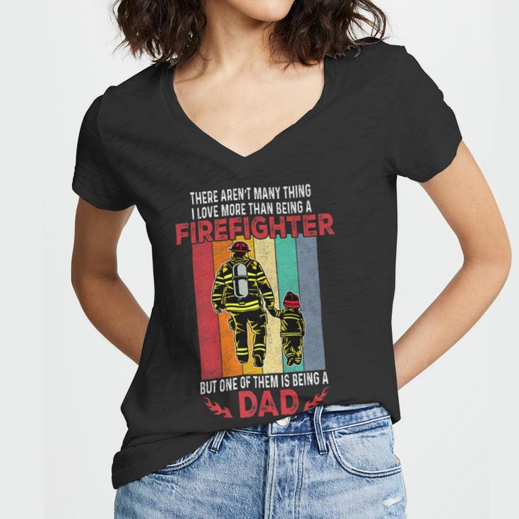 Firefighter Retro Vintage Father And Son Firefighter Dad Fathers Day Women V-Neck T-Shirt