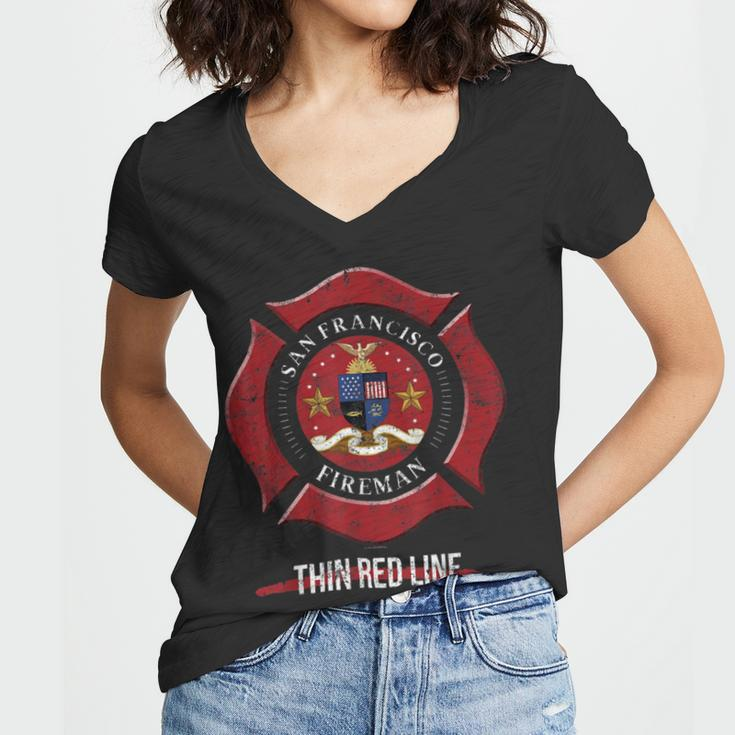 Firefighter San Francisco California San Francisco Firefighter Shi Women V-Neck T-Shirt