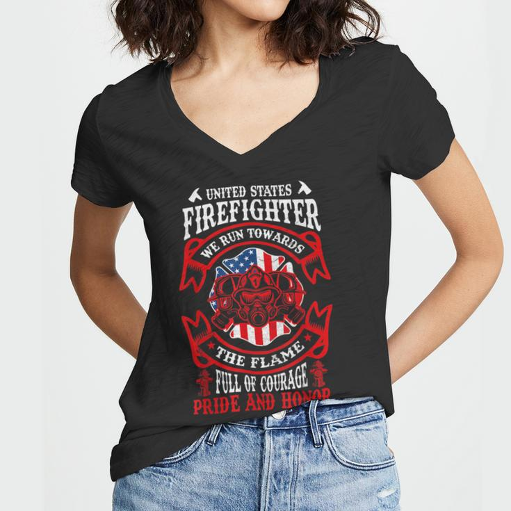 Firefighter United States Firefighter We Run Towards The Flames Firemen _ V4 Women V-Neck T-Shirt