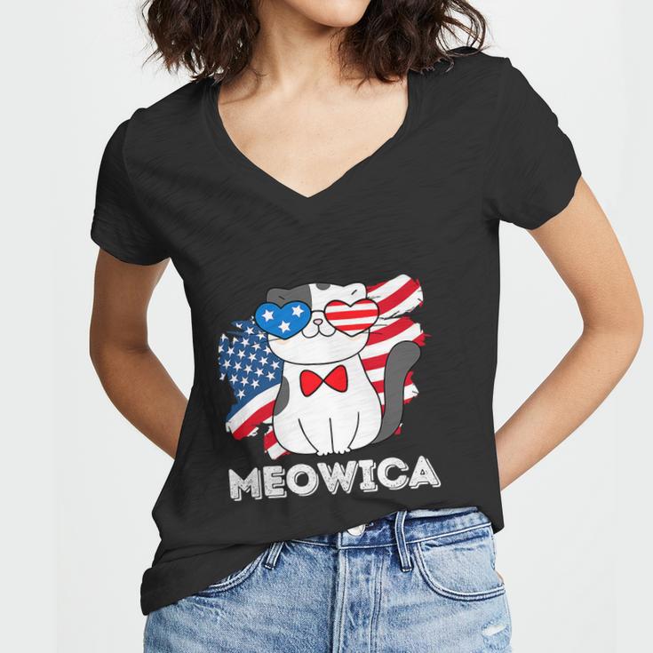 Funny 4Th Of July Great American Flag Cute Cat Women V-Neck T-Shirt