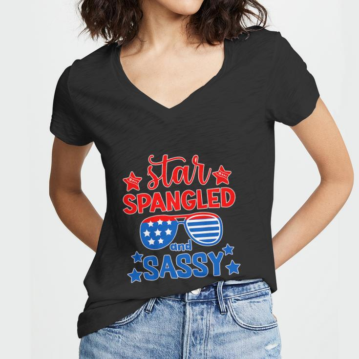 Funny 4Th Of July Star Spangled And Sassy Women V-Neck T-Shirt