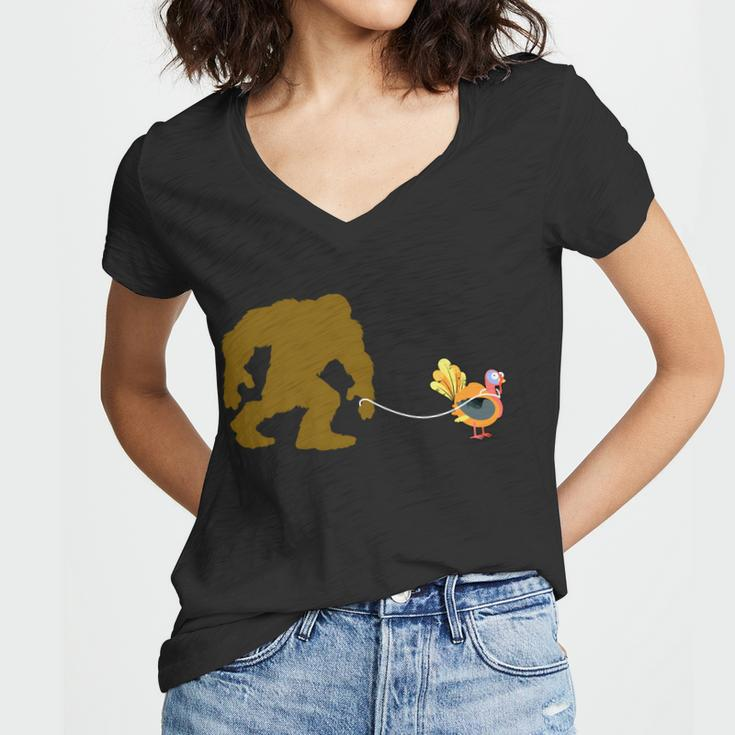 Funny Bigfoot Thanksgiving Turkey Tshirt Women V-Neck T-Shirt
