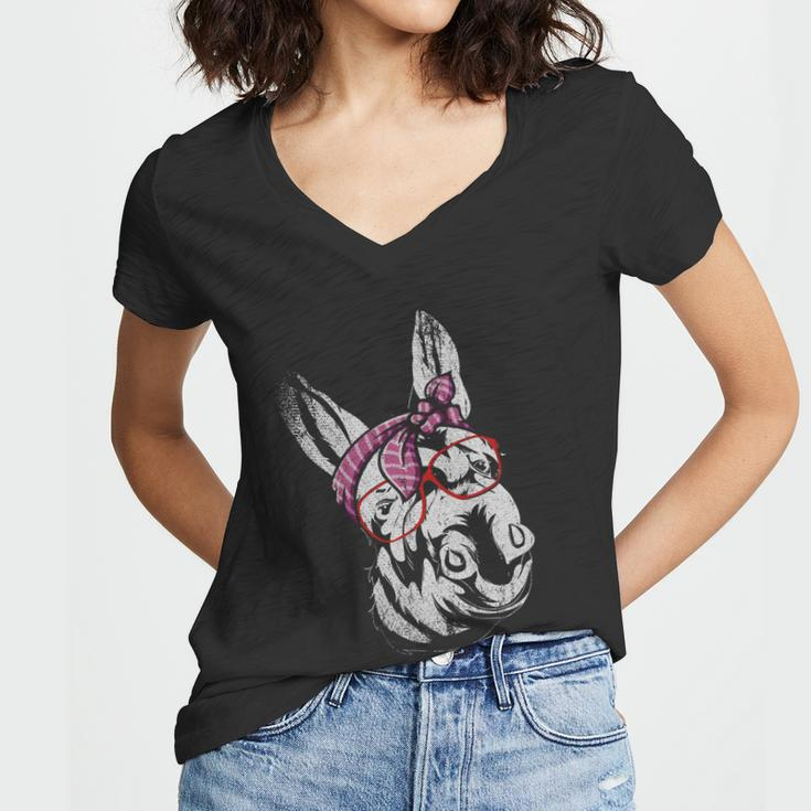 Funny Donkey Glasses Farm Animal Lover Farmer Bandana Donkey Great Gift Women V-Neck T-Shirt