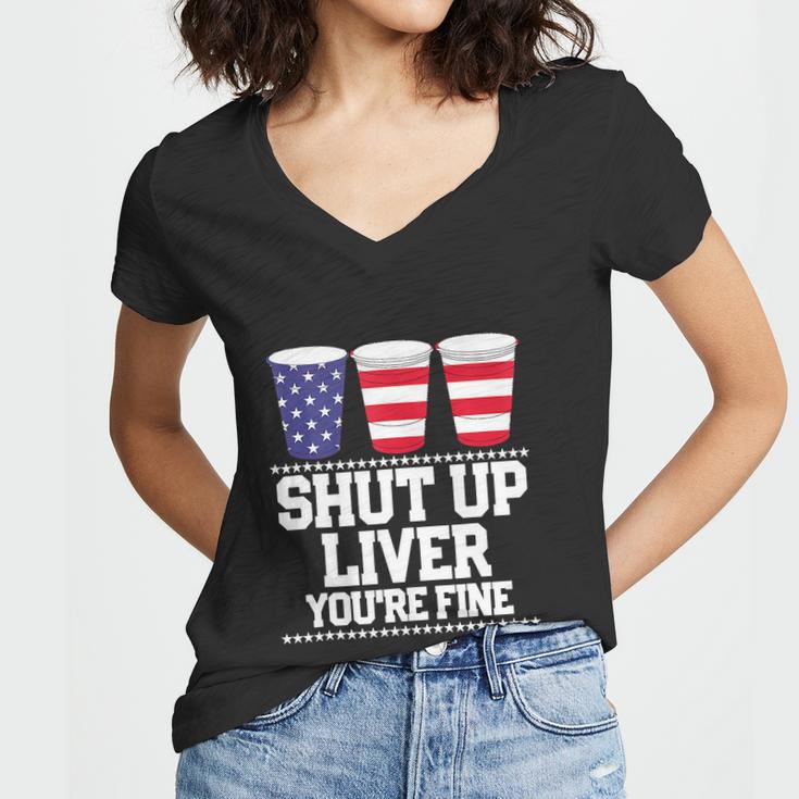 Funny July 4Th Beer Cups American Flag Women V-Neck T-Shirt