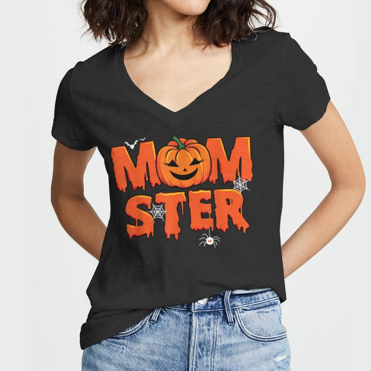 Funny Momster Halloween Mom Pumpkin Costume Family Matching Women V-Neck T-Shirt