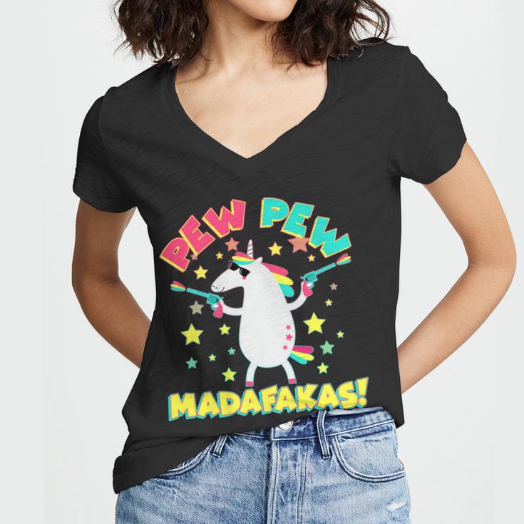 Funny Pew Pew Madafakas Unicorn Women V-Neck T-Shirt