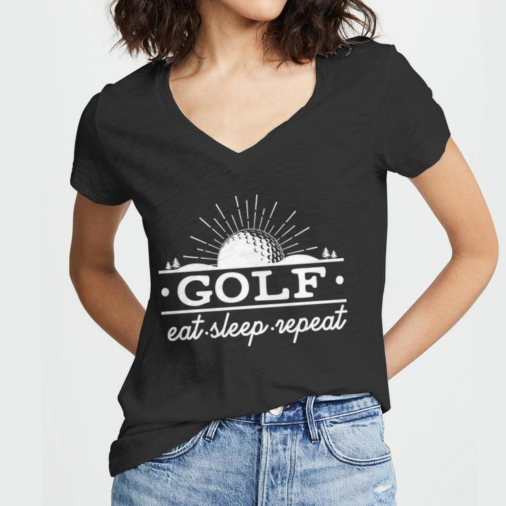 Funny Vintage Golf Eat Sleep Repeat Golfing Fan Women V-Neck T-Shirt