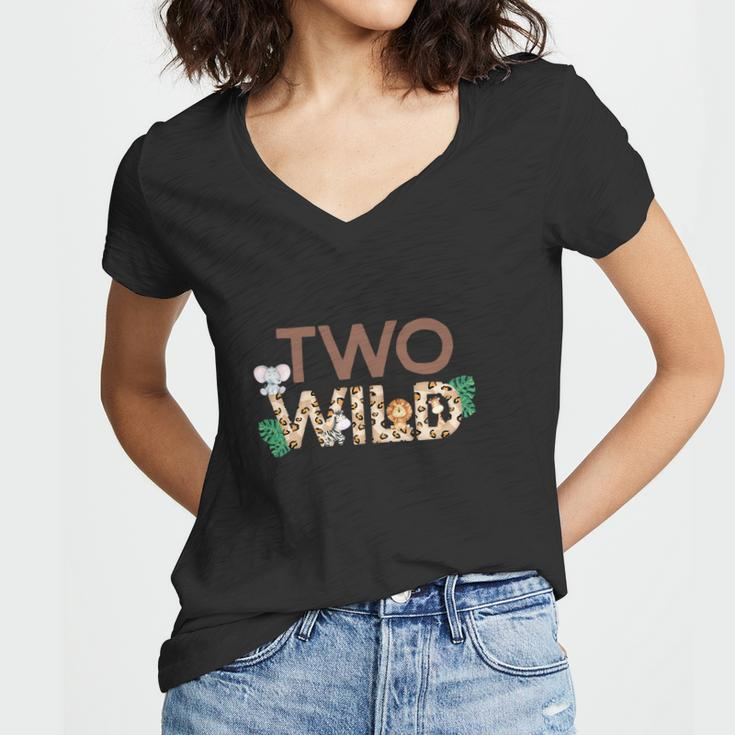 Funny Wild Two Animal Safari 2Nd Birthday V2 Women V-Neck T-Shirt