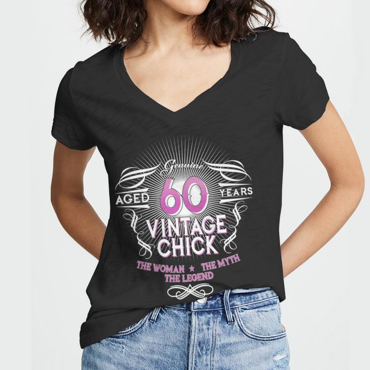 Genuine Aged 60 Years Vintage Chick 60Th Birthday Tshirt Women V-Neck T-Shirt