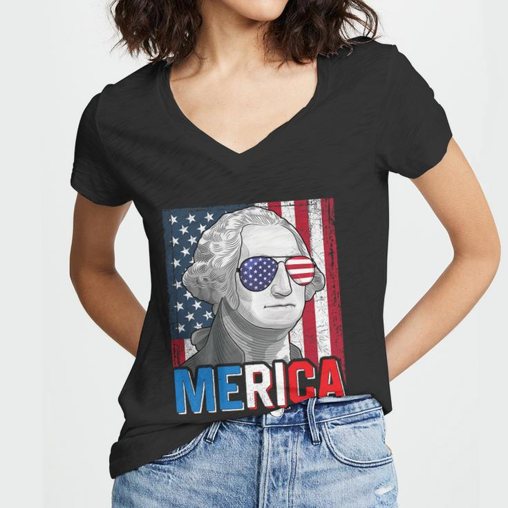 George Washington 4Th Of July Merica Men Women American Flag Women V-Neck T-Shirt