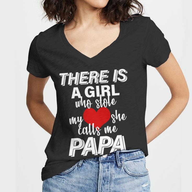 Girl Who Stole My Heat Calls Me Papa Fathers Day Tshirt Women V-Neck T-Shirt