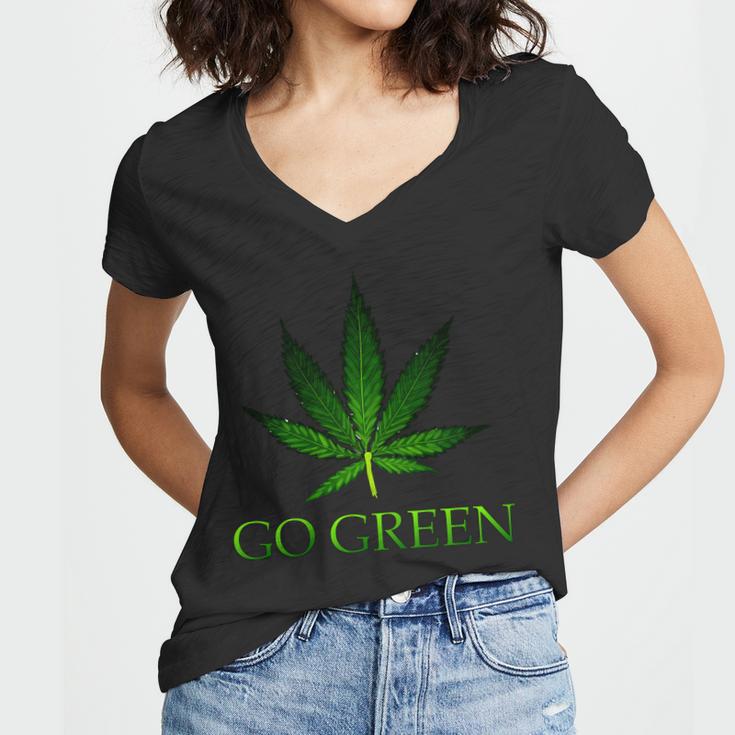 Go Green Medical Marijuana Weed Women V-Neck T-Shirt