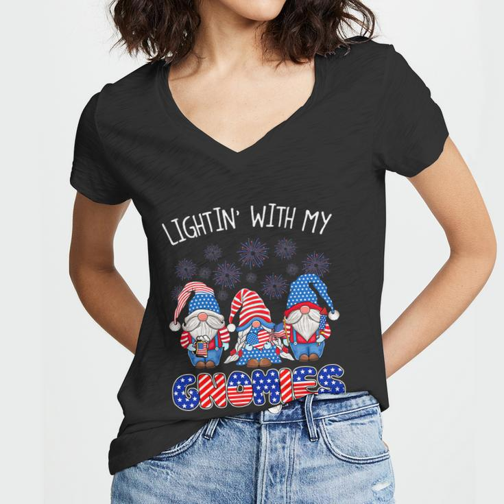 Happy 4Th Of July Lightin With My Gnomes Fireworks Women V-Neck T-Shirt