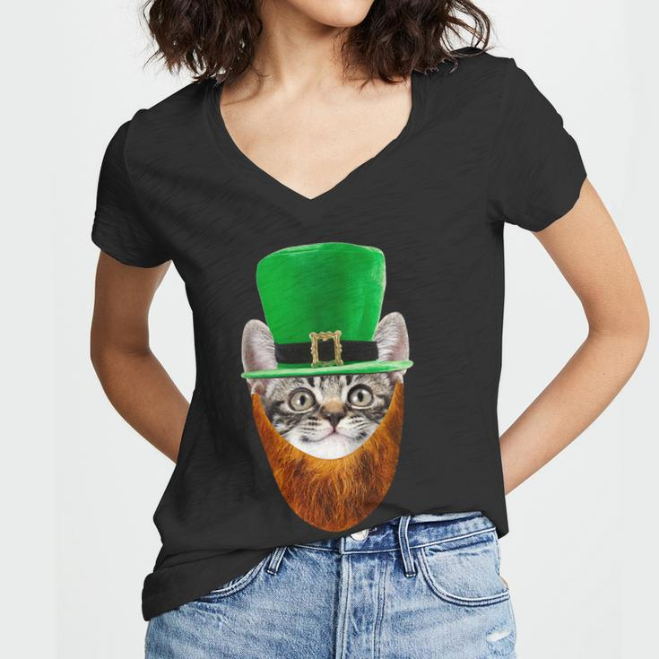 Happy St Catricks Day Funny Cat Ginger Beard St Patricks Day Tshirt Women V-Neck T-Shirt