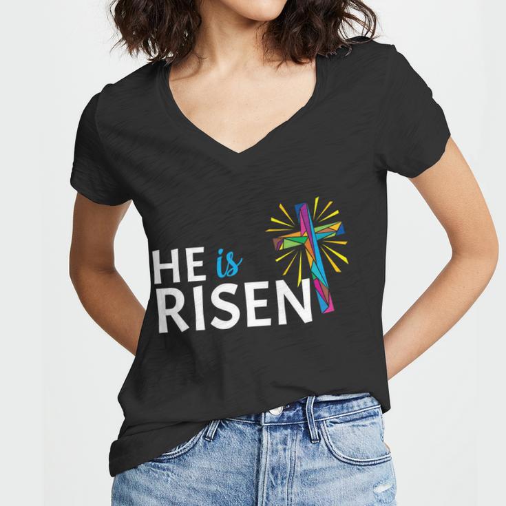 He Is Risen Colorful Cross Women V-Neck T-Shirt