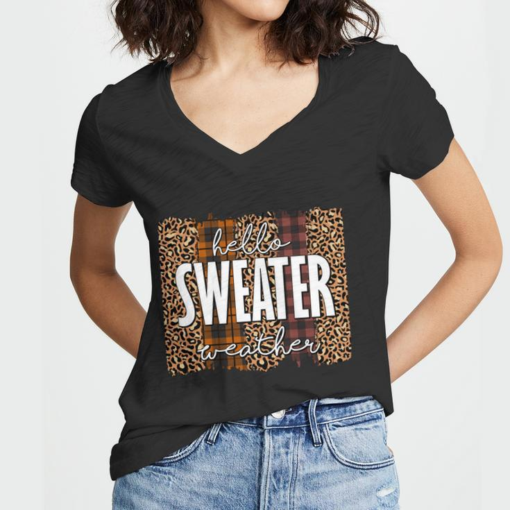 Hello Sweater Weather Thanksgiving Quote V2 Women V-Neck T-Shirt