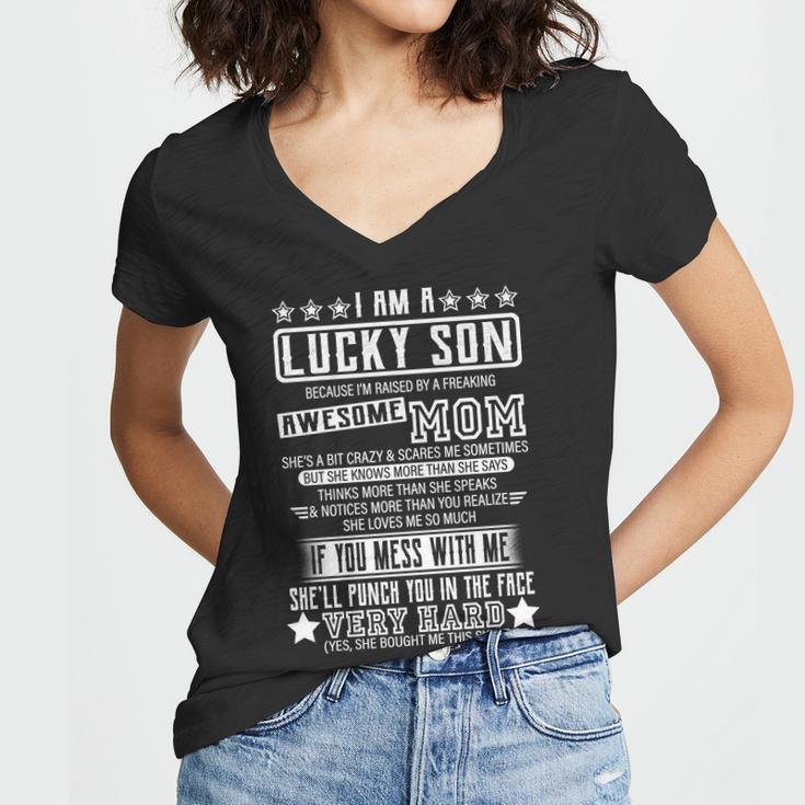 I Am A Lucky Son Funny Awesome Mom Tshirt Women V-Neck T-Shirt