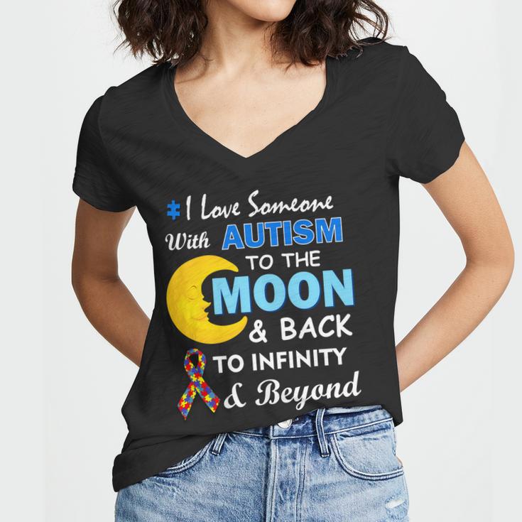 I Love Someone With Autism To The Moon & Back V2 Women V-Neck T-Shirt