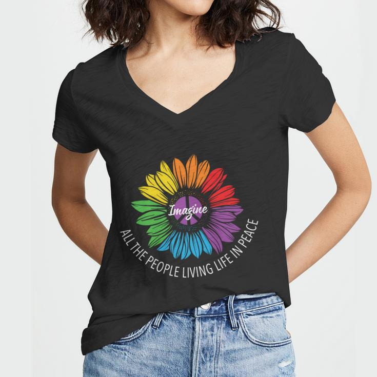 Imagine All The People Living Lgbt Pride Month Women V-Neck T-Shirt