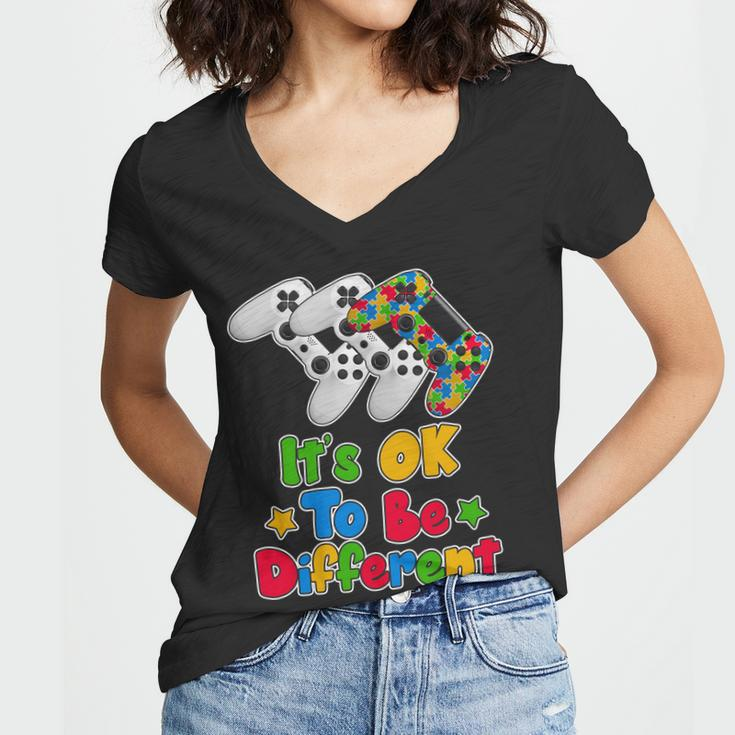 Its Ok To Be Different Autism Awareness Video Gamer Women V-Neck T-Shirt