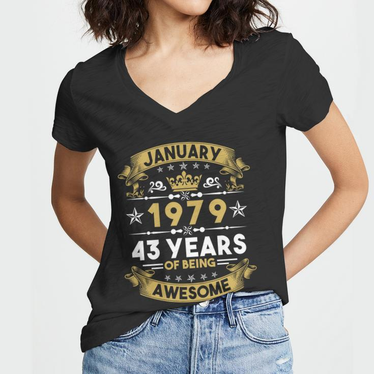 January 1979 43 Years Of Being Awesome Funny 43Rd Birthday Women V-Neck T-Shirt