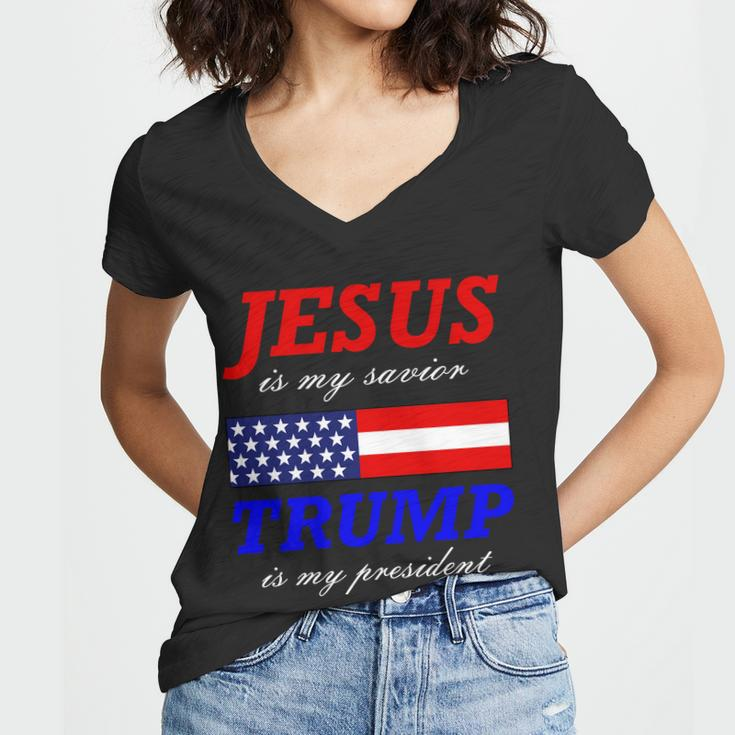 Jesus Savior Trump President Women V-Neck T-Shirt