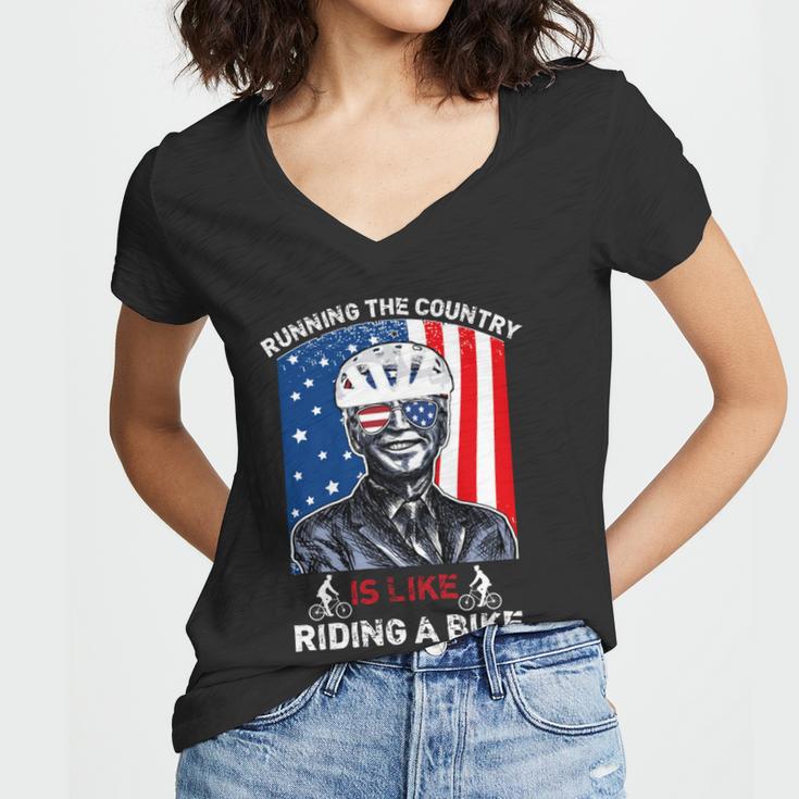 Joe Biden Falling Off His Bicycle Funny Biden Falls Off Bike V7 Women V-Neck T-Shirt