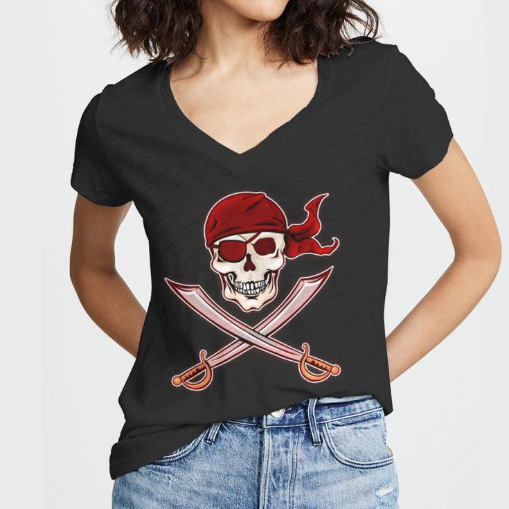 Jolly Roger Pirate Skull Flag Logo Tshirt Women V-Neck T-Shirt