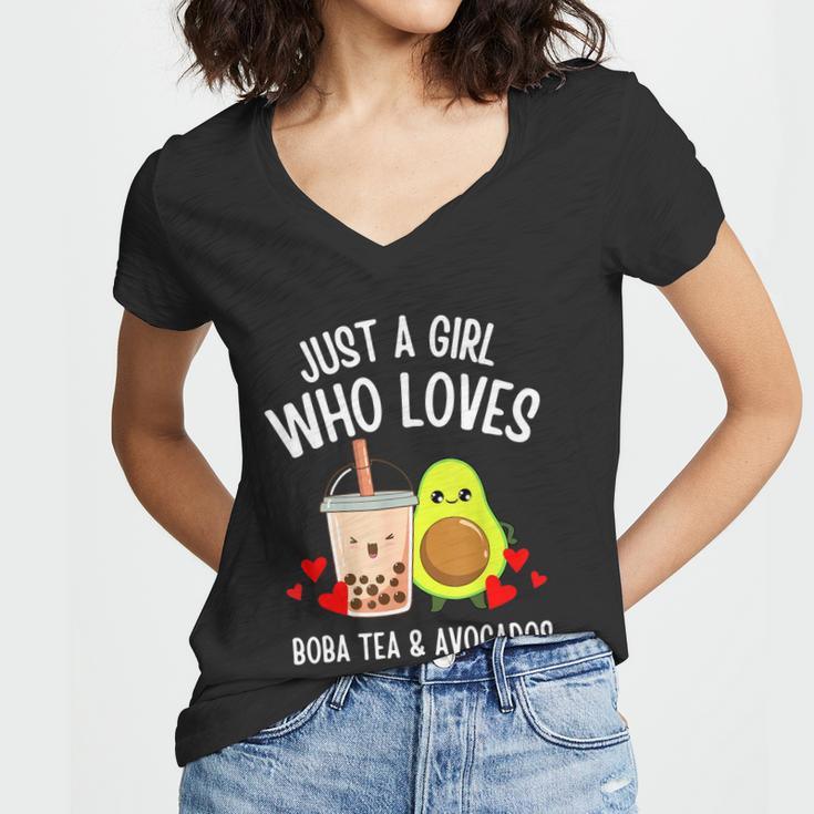 Just A Girl Who Loves Boba Tea & Avocados Cute Kawaii Teen Tshirt Women V-Neck T-Shirt