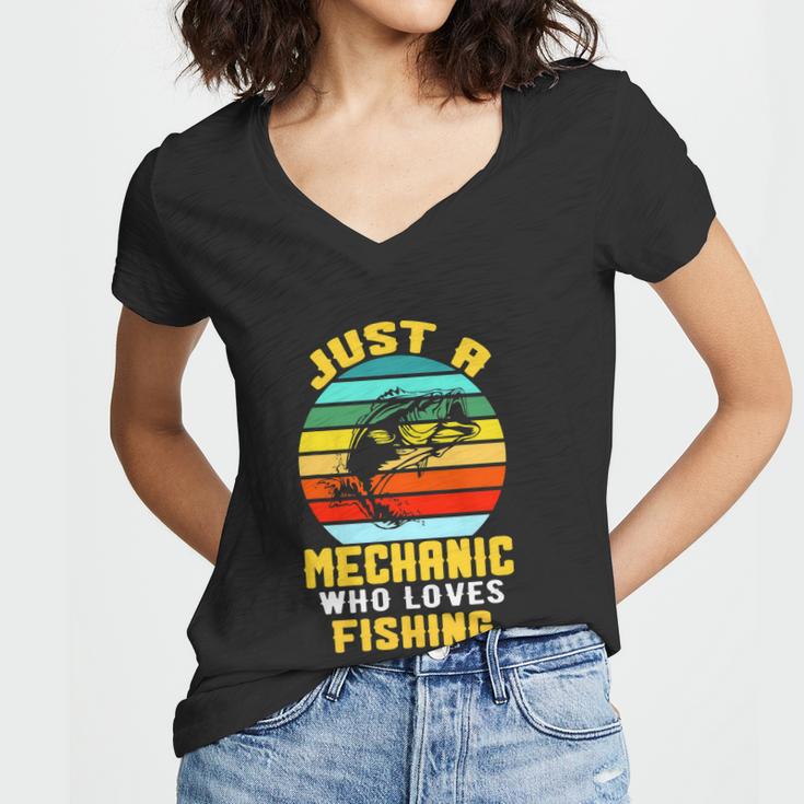 Just A Mechanic Fishing Funny Women V-Neck T-Shirt