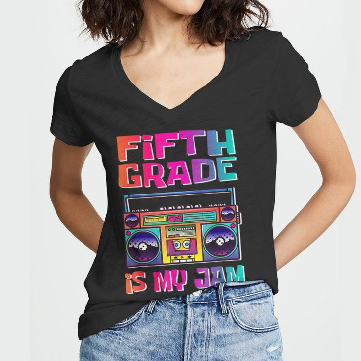 Kids 5Th Grade Is My Jam Vintage 80S Boombox Teacher Student Women V-Neck T-Shirt