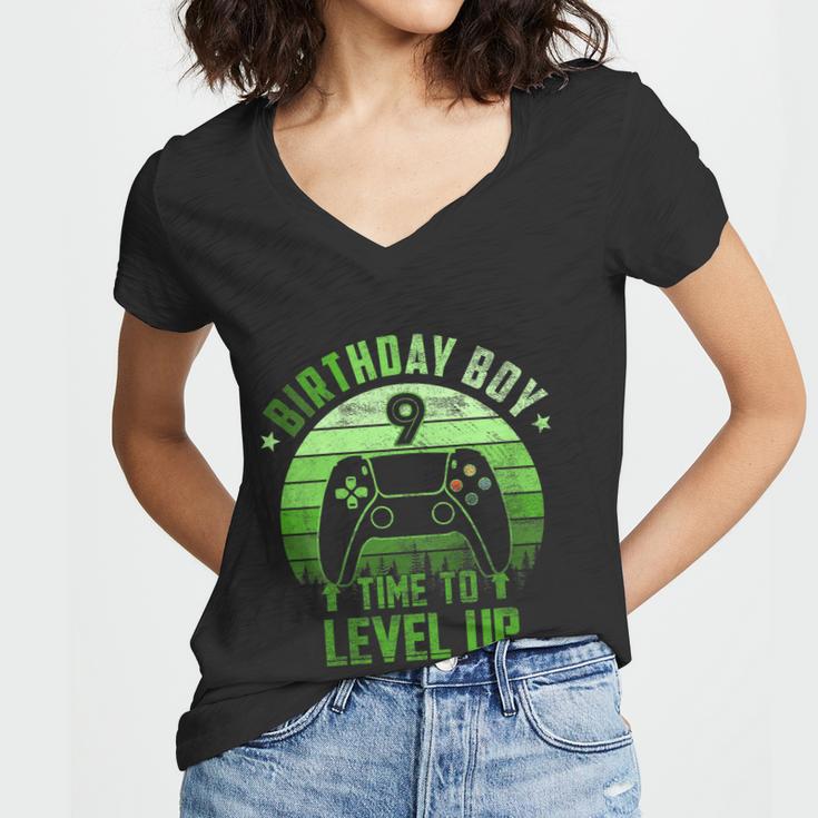 Kids 9Th Birthday Boy Time To Level Up 9 Years Old Boys Cool Gift Women V-Neck T-Shirt